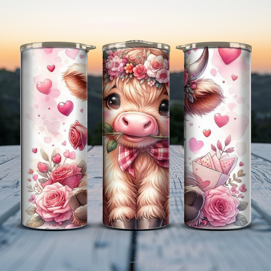 Highland Cow Pink Roses / Hearts