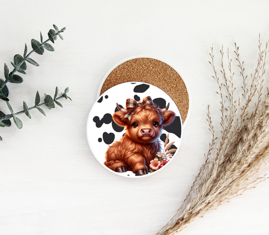 Highland Cow Coaster Black & White