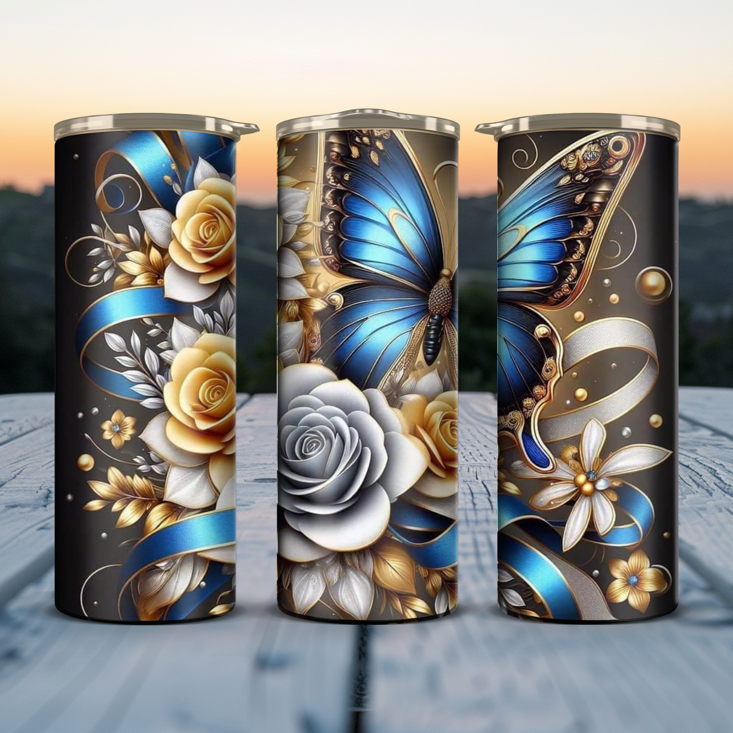 Butterfly Roses - Blue / Gold