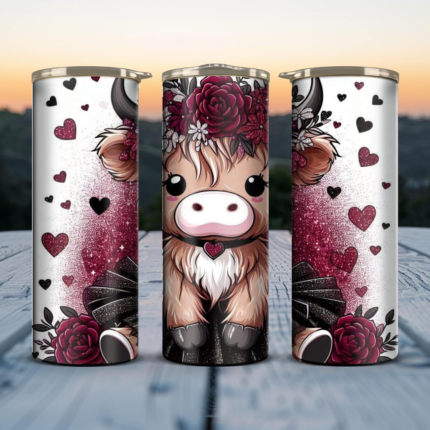 Highland Cow - Black Skirt / Red Heart