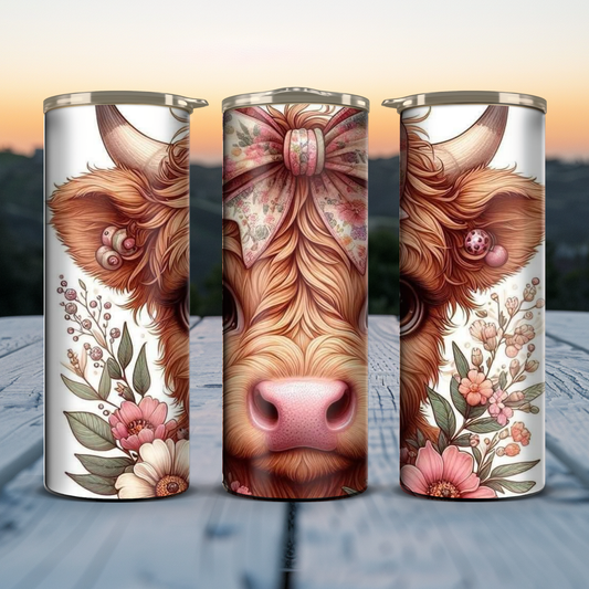 Highland Cow - Pink Flower Bow