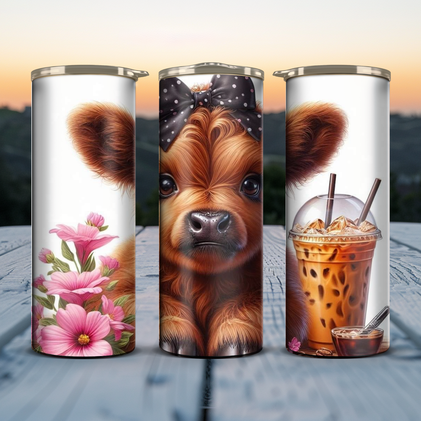 Highland Cow - Black Bow / Iced Coffee