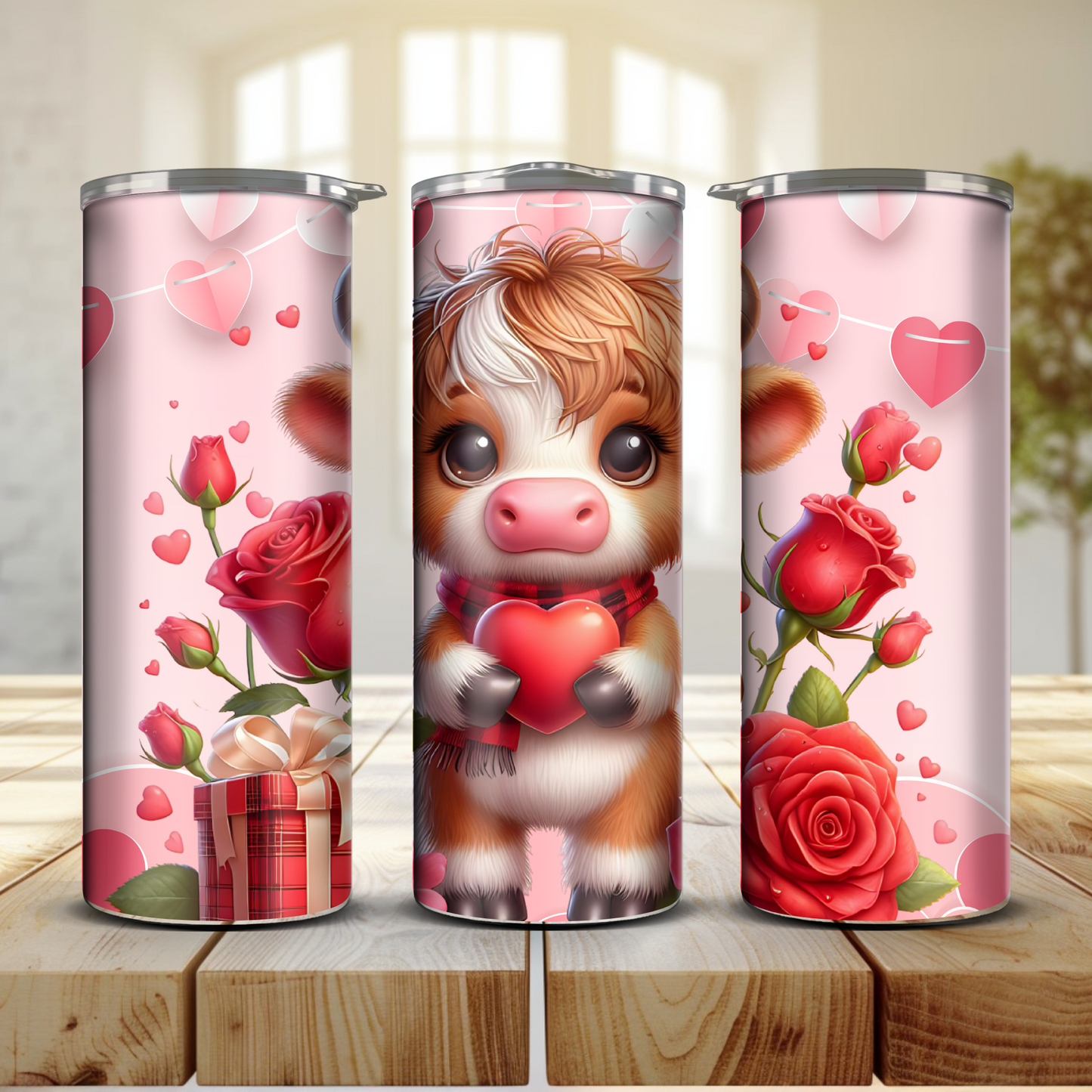 Highland Cow Valentine Red Roses