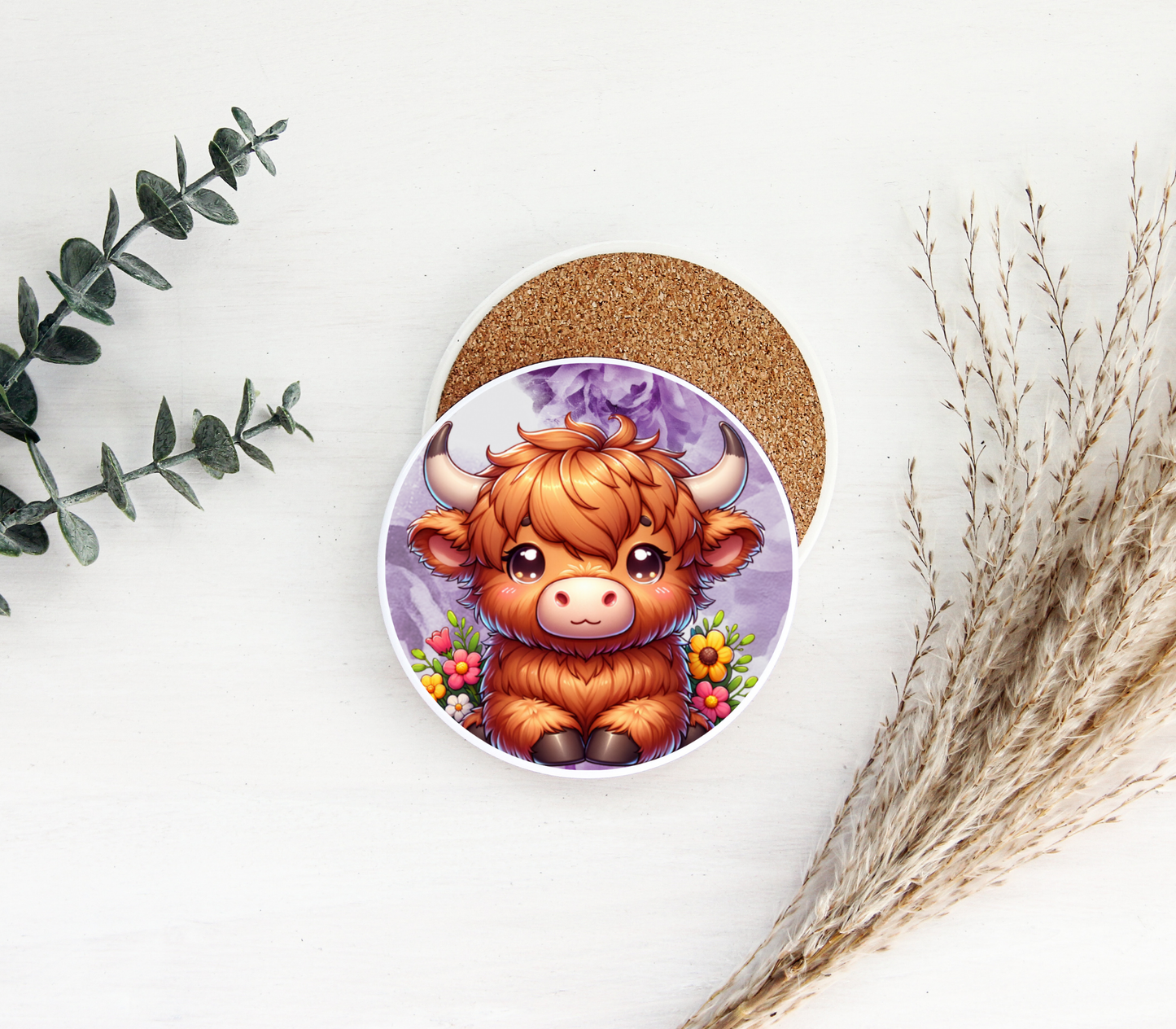 Highland Cow Coaster Purple Background